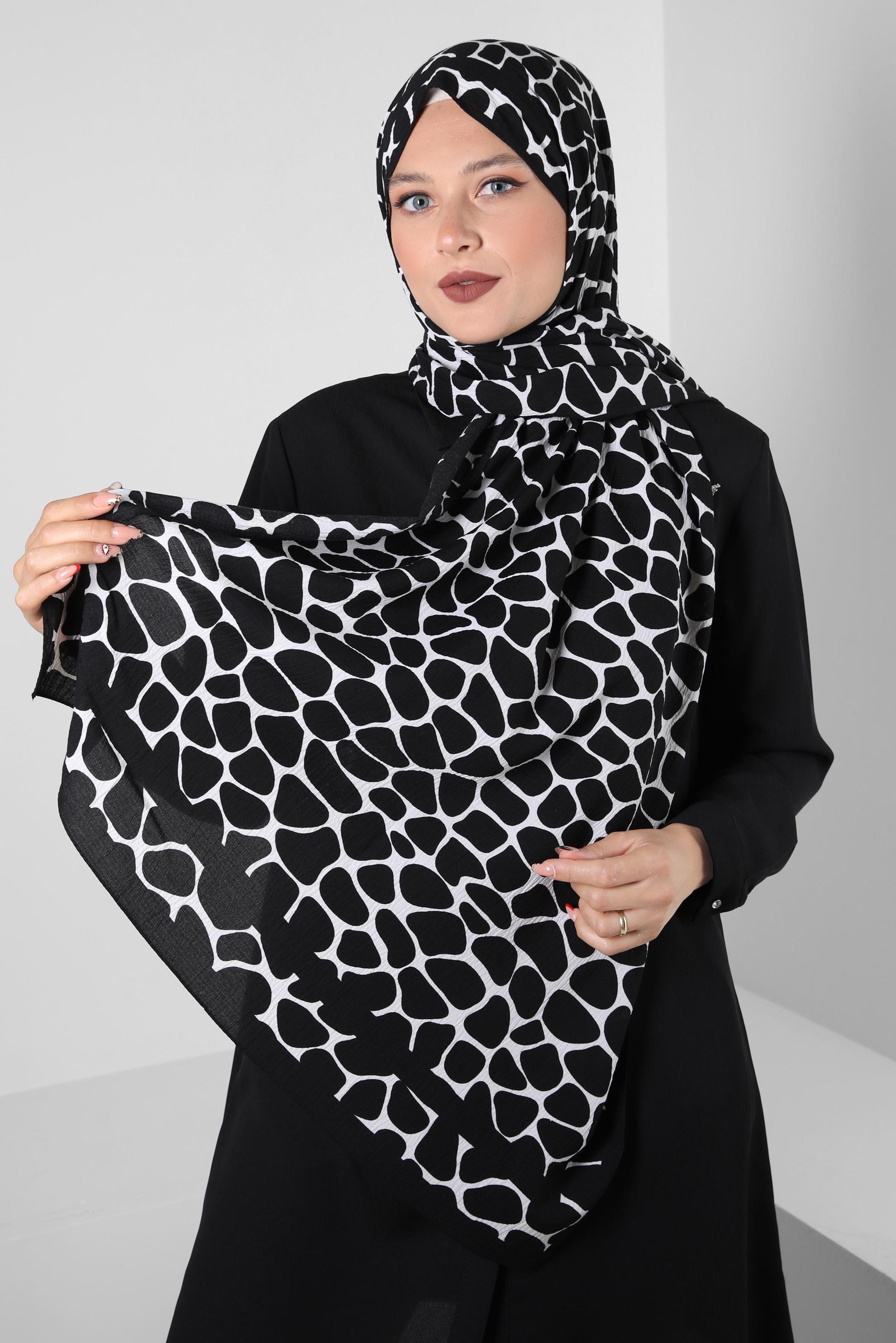 Tesettür giyim SİYAH ALVİNA DESENLİ ŞAL 8254 