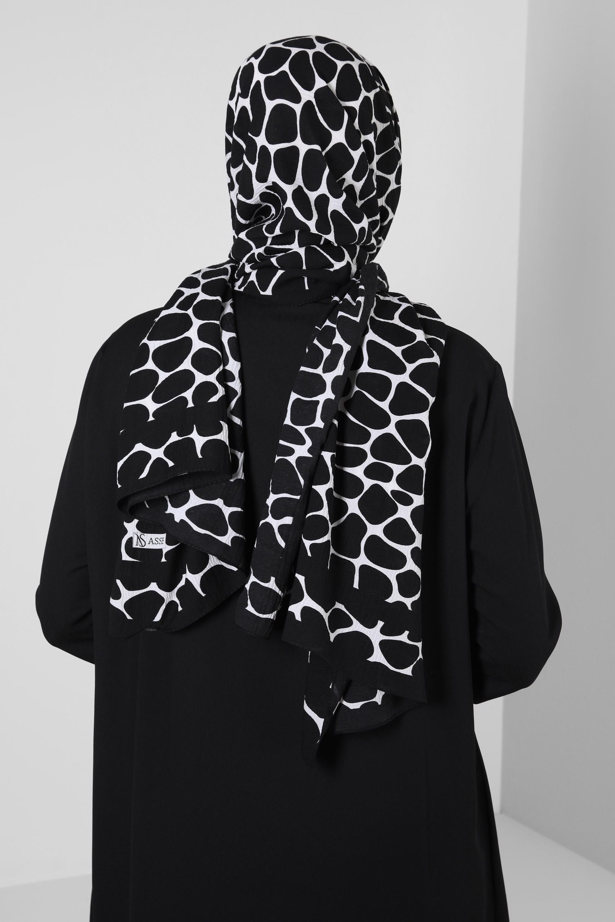 Tesettür giyim SİYAH ALVİNA DESENLİ ŞAL 8254 