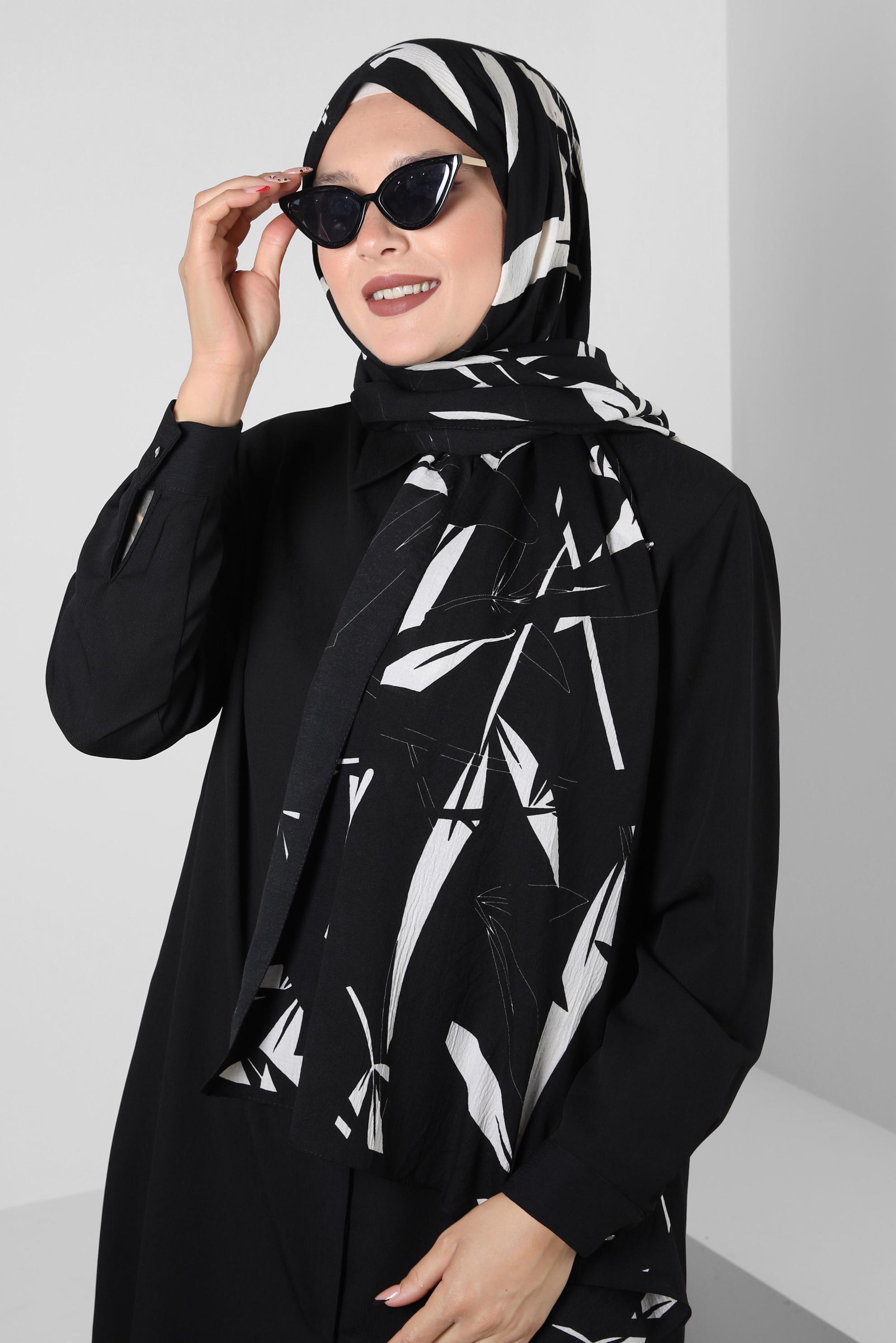 Tesettür giyim SİYAH ALVİNA DESENLİ ŞAL 8254 