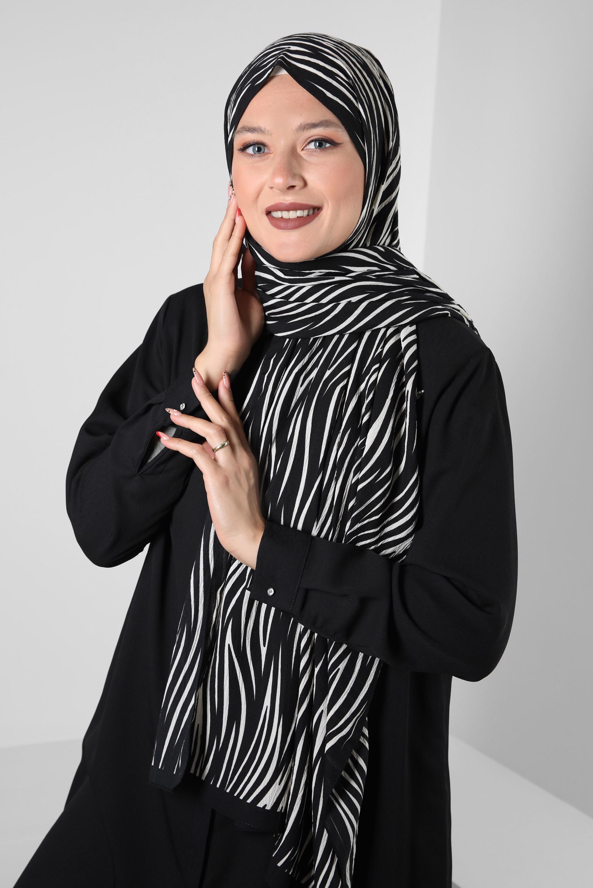 Tesettür giyim SİYAH ALVİNA DESENLİ ŞAL 8254 