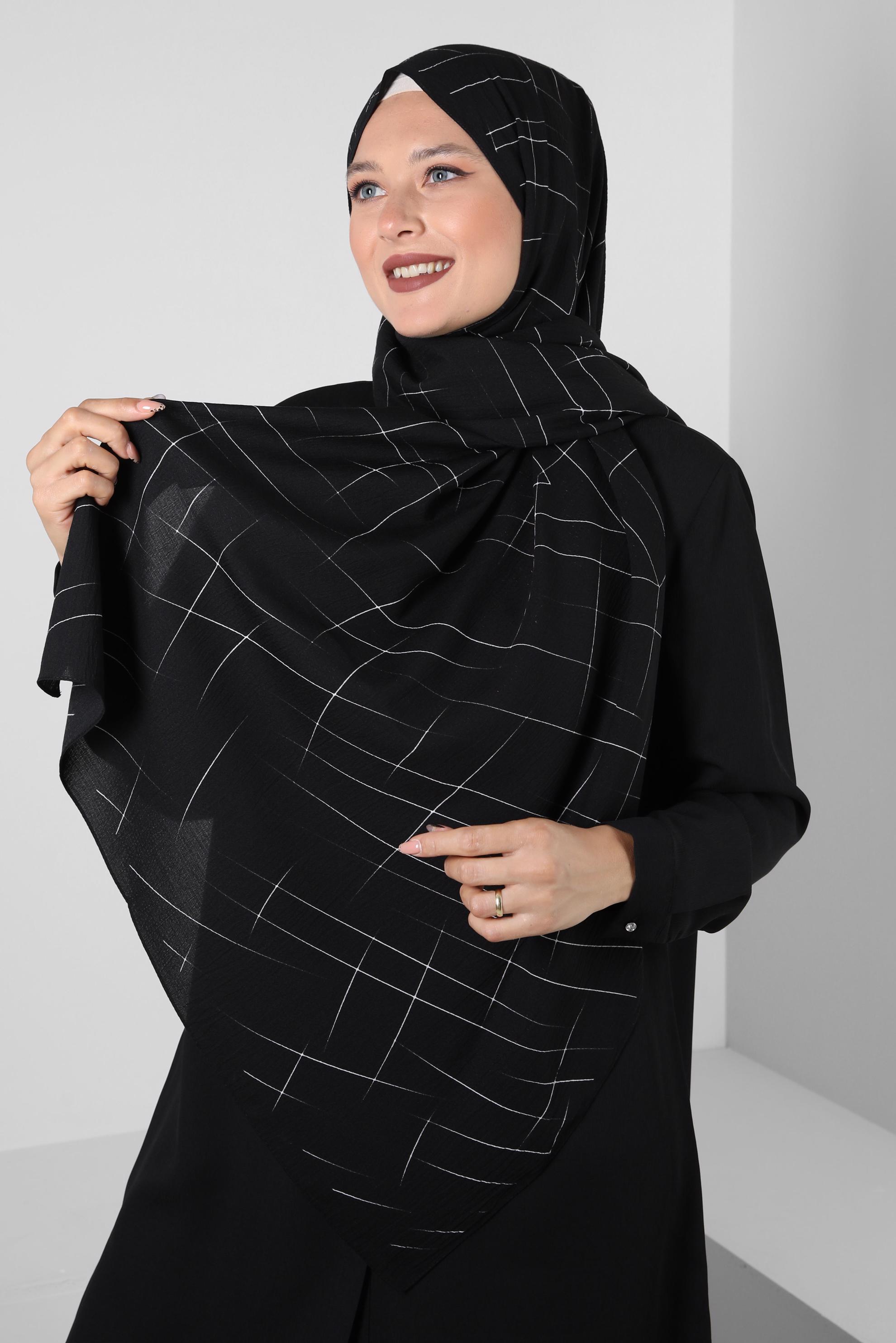 Tesettür giyim SİYAH ALVİNA DESENLİ ŞAL 8254 