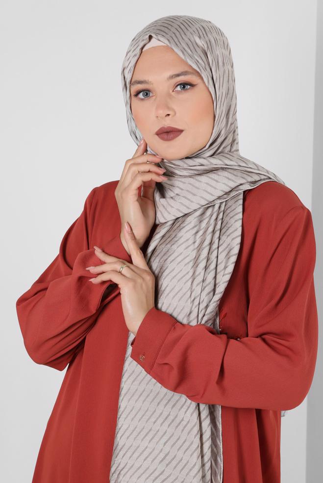 Vêtements hijab BEIGE CHÂLE EN VISCOSE À MOTIFS RAYURES ALVINA 8256 - ALVİNA