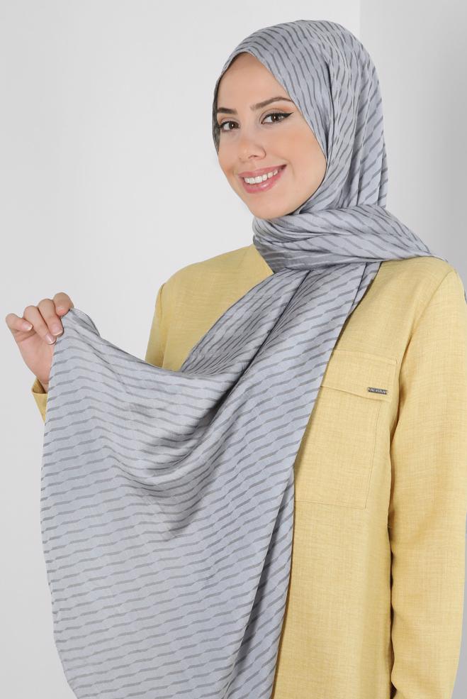 Vêtements hijab GRIS CHÂLE EN VISCOSE À MOTIFS RAYURES ALVINA 8256 - ALVİNA