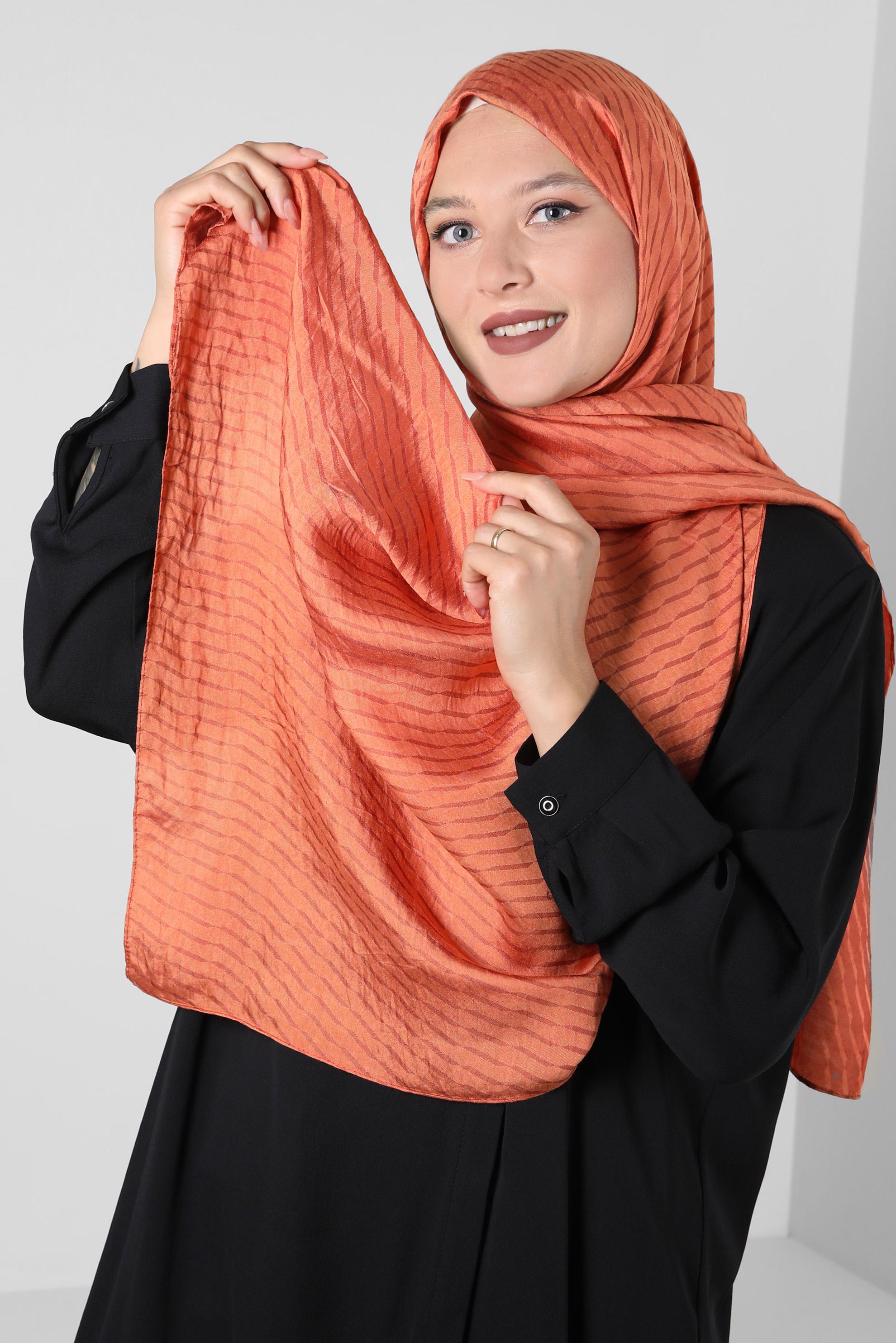 Vêtements hijab ORANGE CHÂLE EN VISCOSE À MOTIFS RAYURES ALVINA 8256