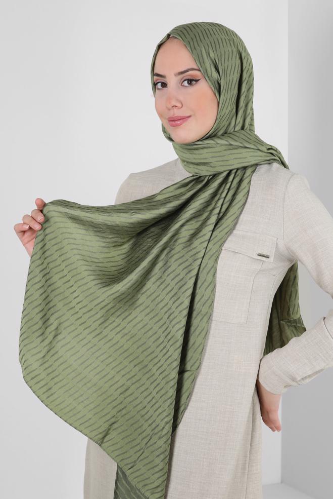 Vêtements hijab KAKI CHÂLE EN VISCOSE À MOTIFS RAYURES ALVINA 8256 - ALVİNA