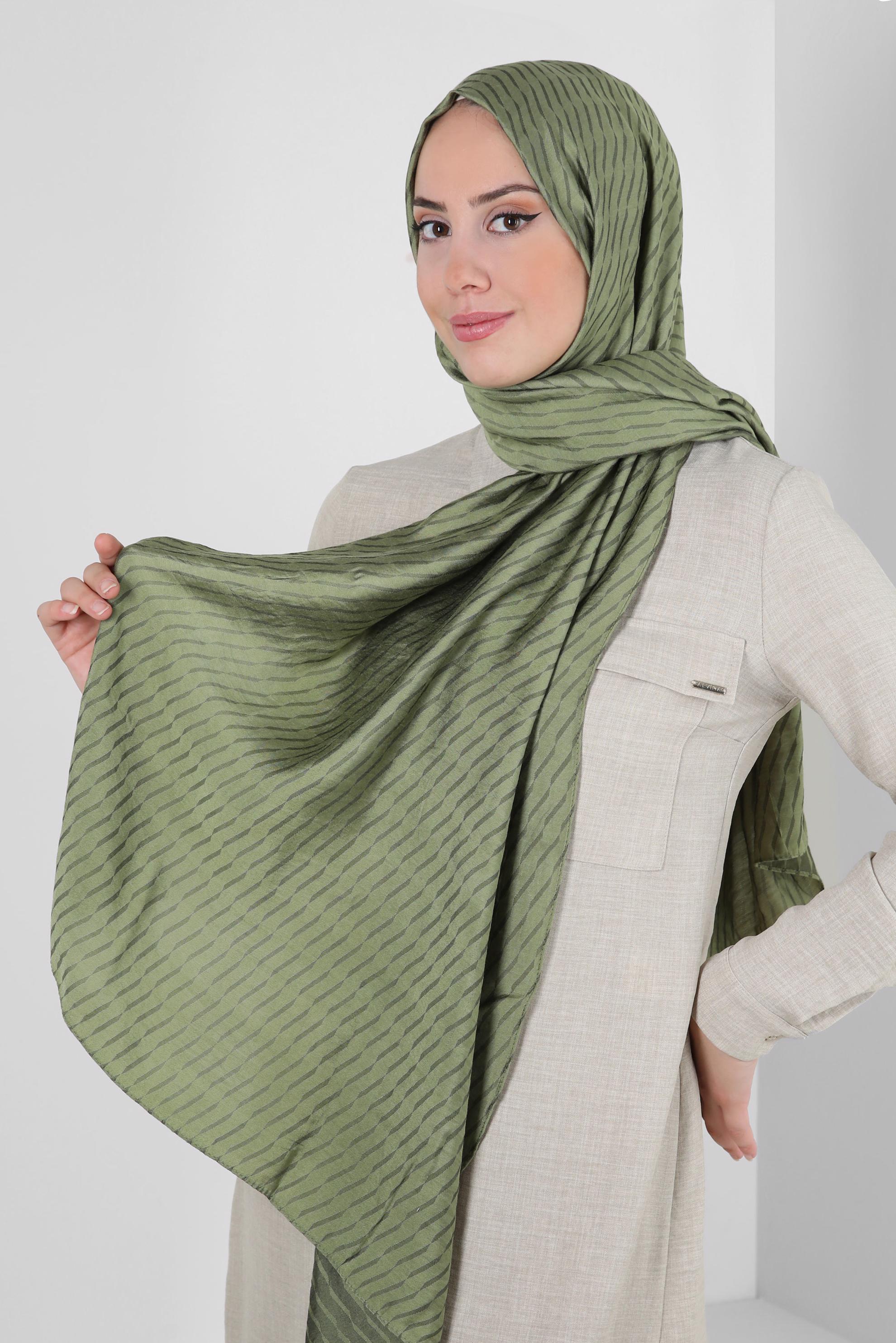 Vêtements hijab KAKI CHÂLE EN VISCOSE À MOTIFS RAYURES ALVINA 8256