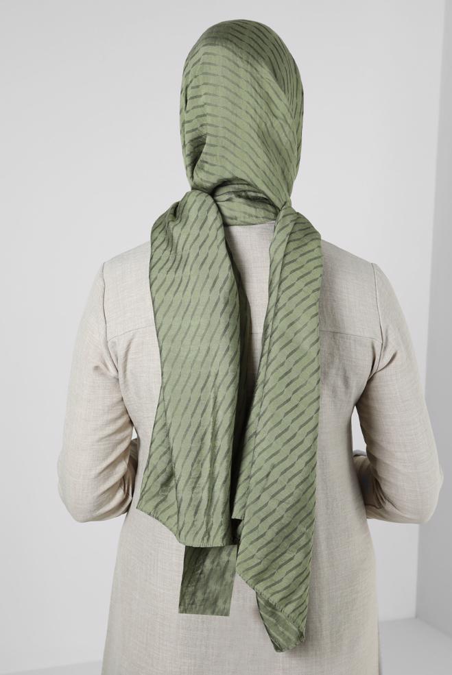 Vêtements hijab KAKI CHÂLE EN VISCOSE À MOTIFS RAYURES ALVINA 8256 - ALVİNA