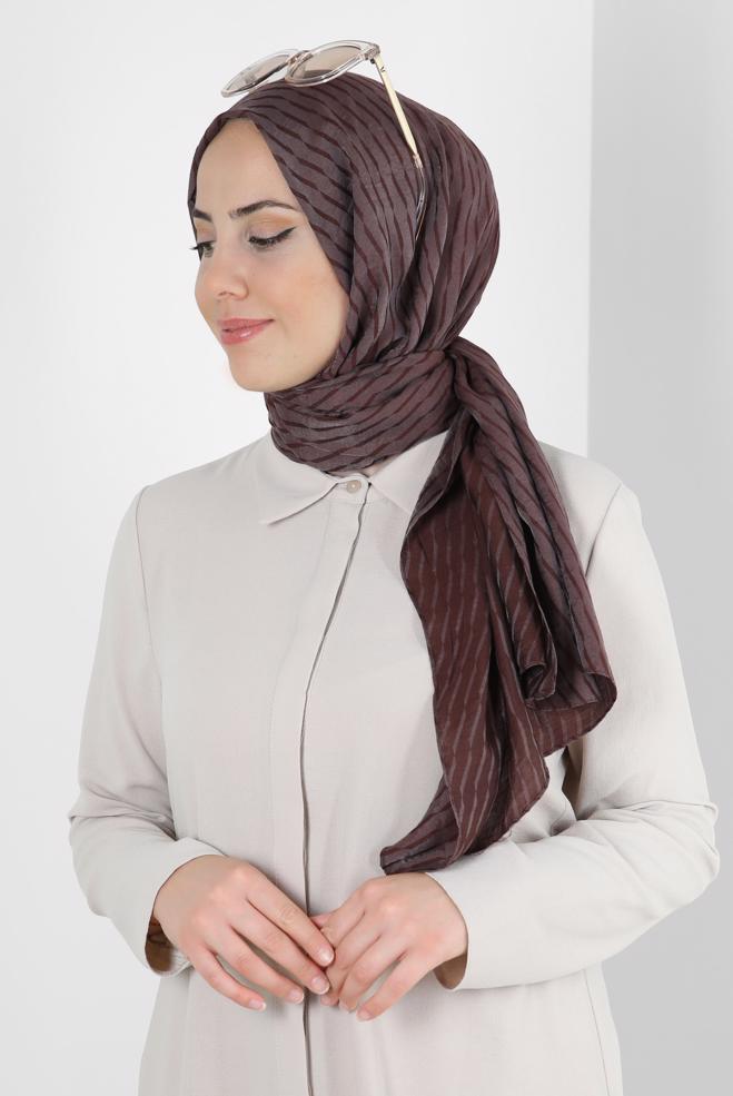 Vêtements hijab BRUN CHÂLE EN VISCOSE À MOTIFS RAYURES ALVINA 8256 - ALVİNA