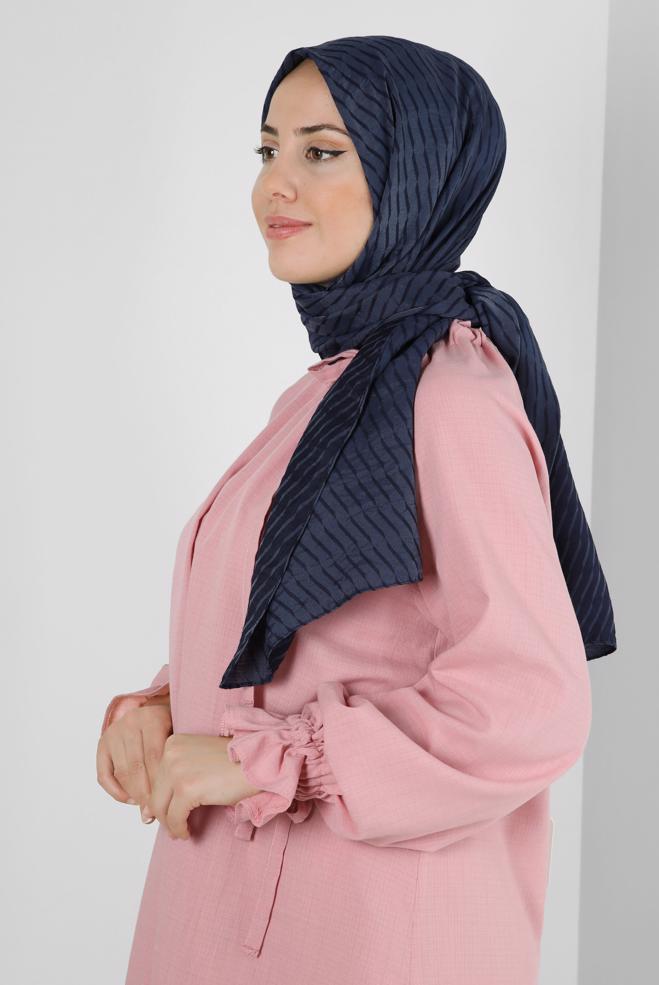 Vêtements hijab BLEU MARINE CHÂLE EN VISCOSE À MOTIFS RAYURES ALVINA 8256 - ALVİNA