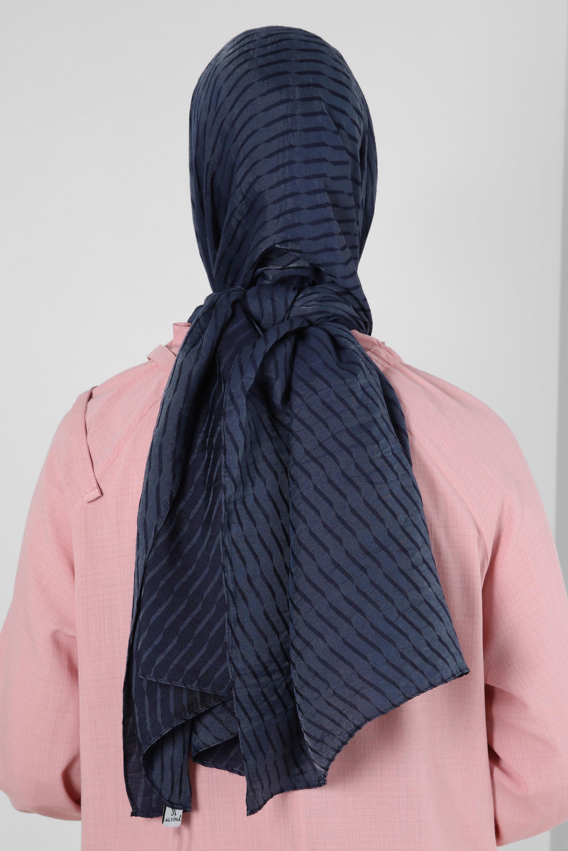 Vêtements hijab BLEU MARINE CHÂLE EN VISCOSE À MOTIFS RAYURES ALVINA 8256