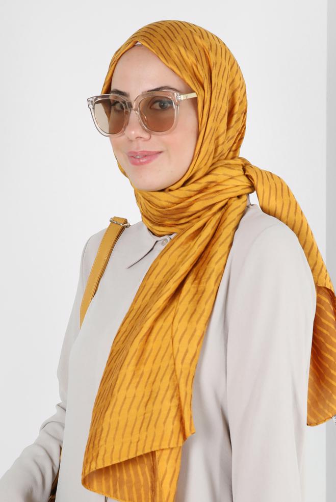 Vêtements hijab JAUNE CHÂLE EN VISCOSE À MOTIFS RAYURES ALVINA 8256 - ALVİNA