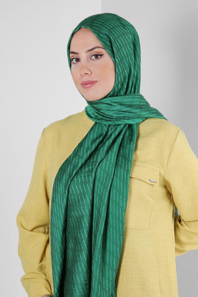 Vêtements hijab VERT CHÂLE EN VISCOSE À MOTIFS RAYURES ALVINA 8256 - ALVİNA
