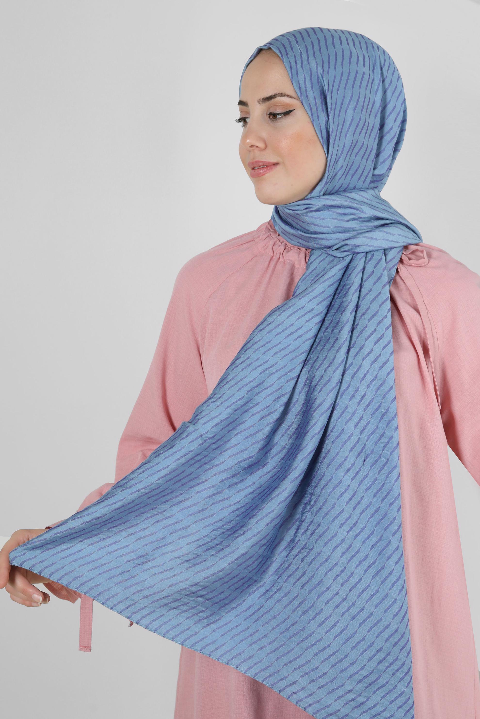 Vêtements hijab BLEU MARINE CHÂLE EN VISCOSE À MOTIFS RAYURES ALVINA 8256