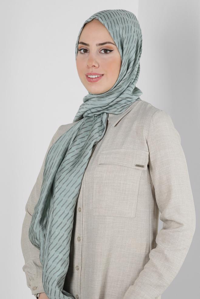 Vêtements hijab VERT CHÂLE EN VISCOSE À MOTIFS RAYURES ALVINA 8256 - ALVİNA