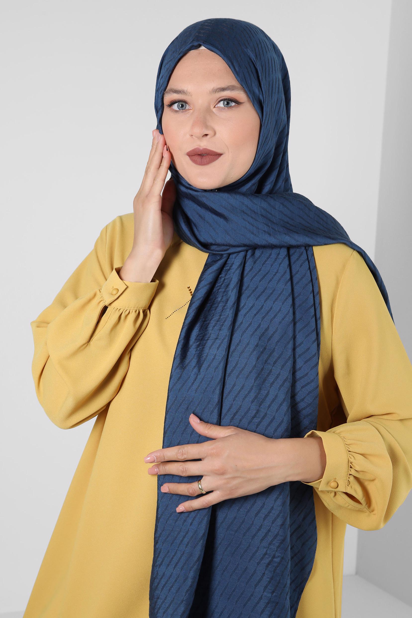 Vêtements hijab BLEU MARINE CHÂLE EN VISCOSE À MOTIFS RAYURES ALVINA 8256