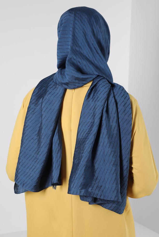 Vêtements hijab BLEU MARINE CHÂLE EN VISCOSE À MOTIFS RAYURES ALVINA 8256 - ALVİNA