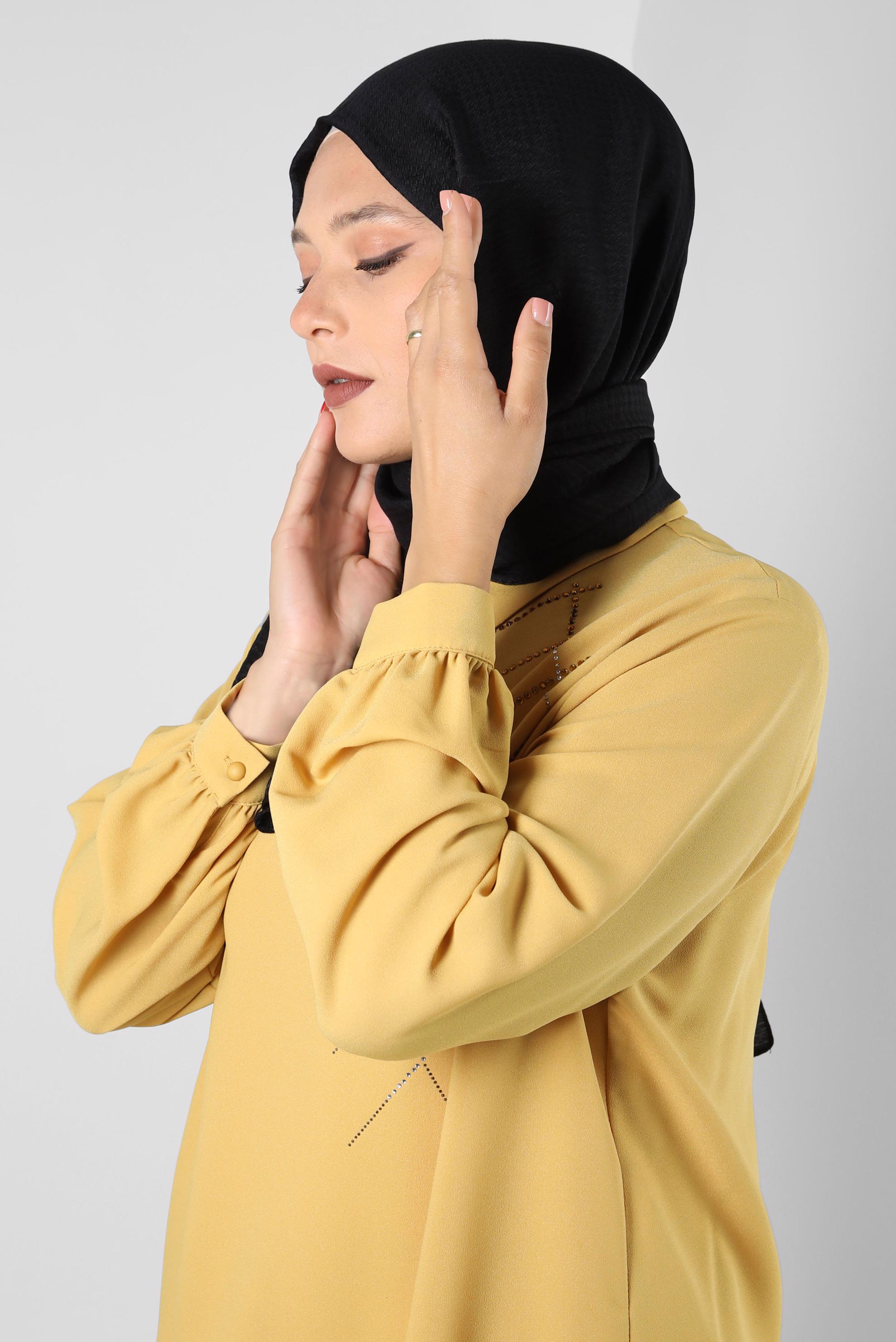 Vêtements hijab NOIR CHÂLE EN VISCOSE TEXTURÉE PIED-DE-POULE ALVINA 8258