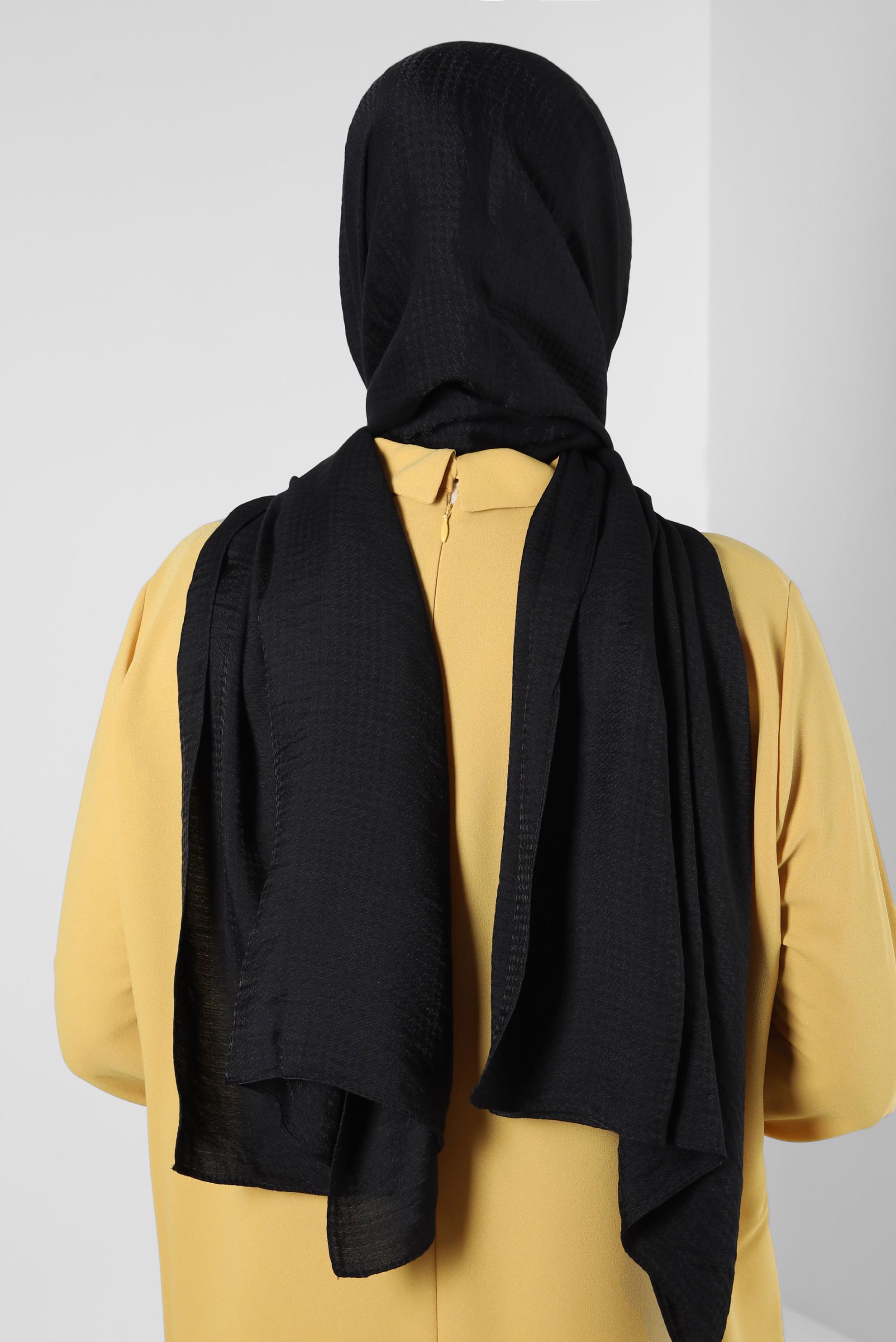 Vêtements hijab NOIR CHÂLE EN VISCOSE TEXTURÉE PIED-DE-POULE ALVINA 8258