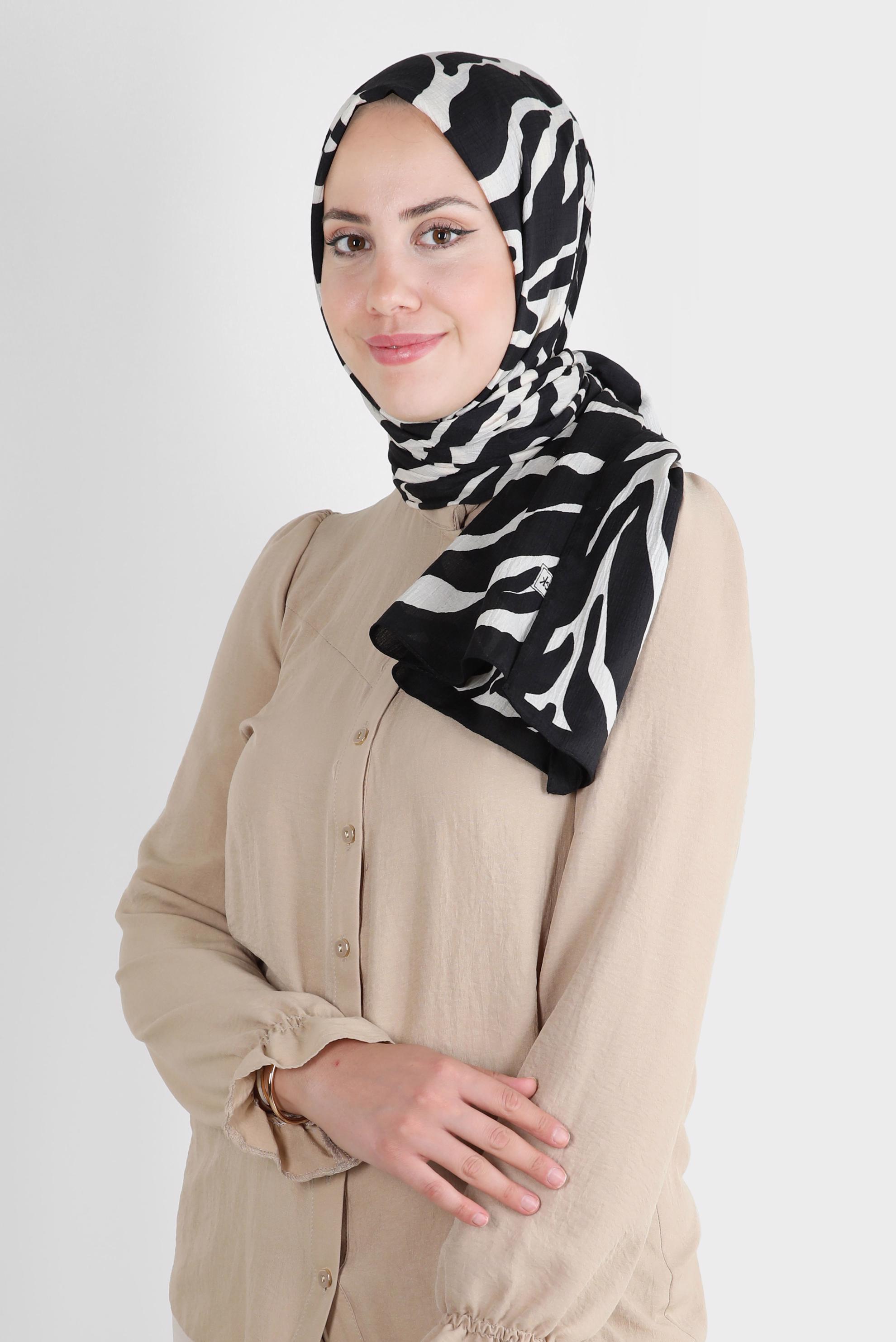 Tesettür giyim SİYAH ALVİNA ZEBRA DESEN ŞAL 8265