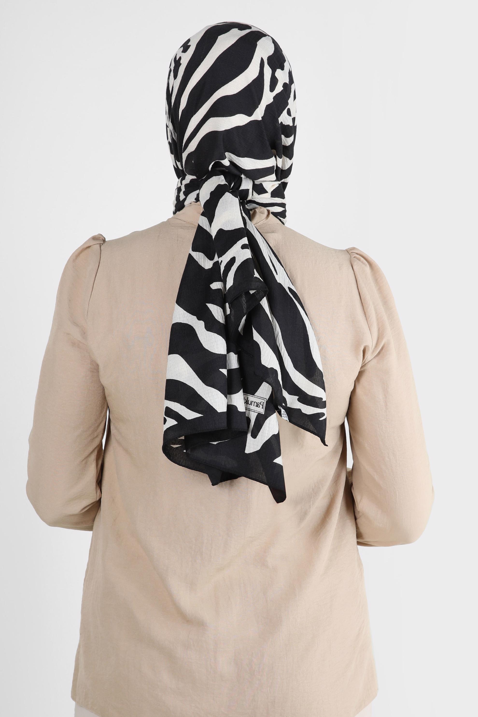 Tesettür giyim SİYAH ALVİNA ZEBRA DESEN ŞAL 8265