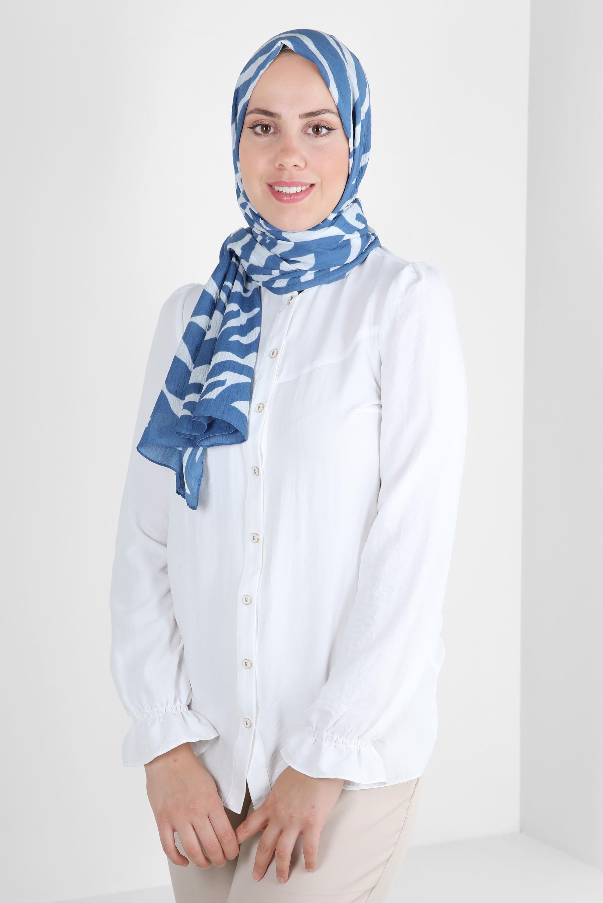 Tesettür giyim MAVİ ALVİNA ZEBRA DESEN ŞAL 8265