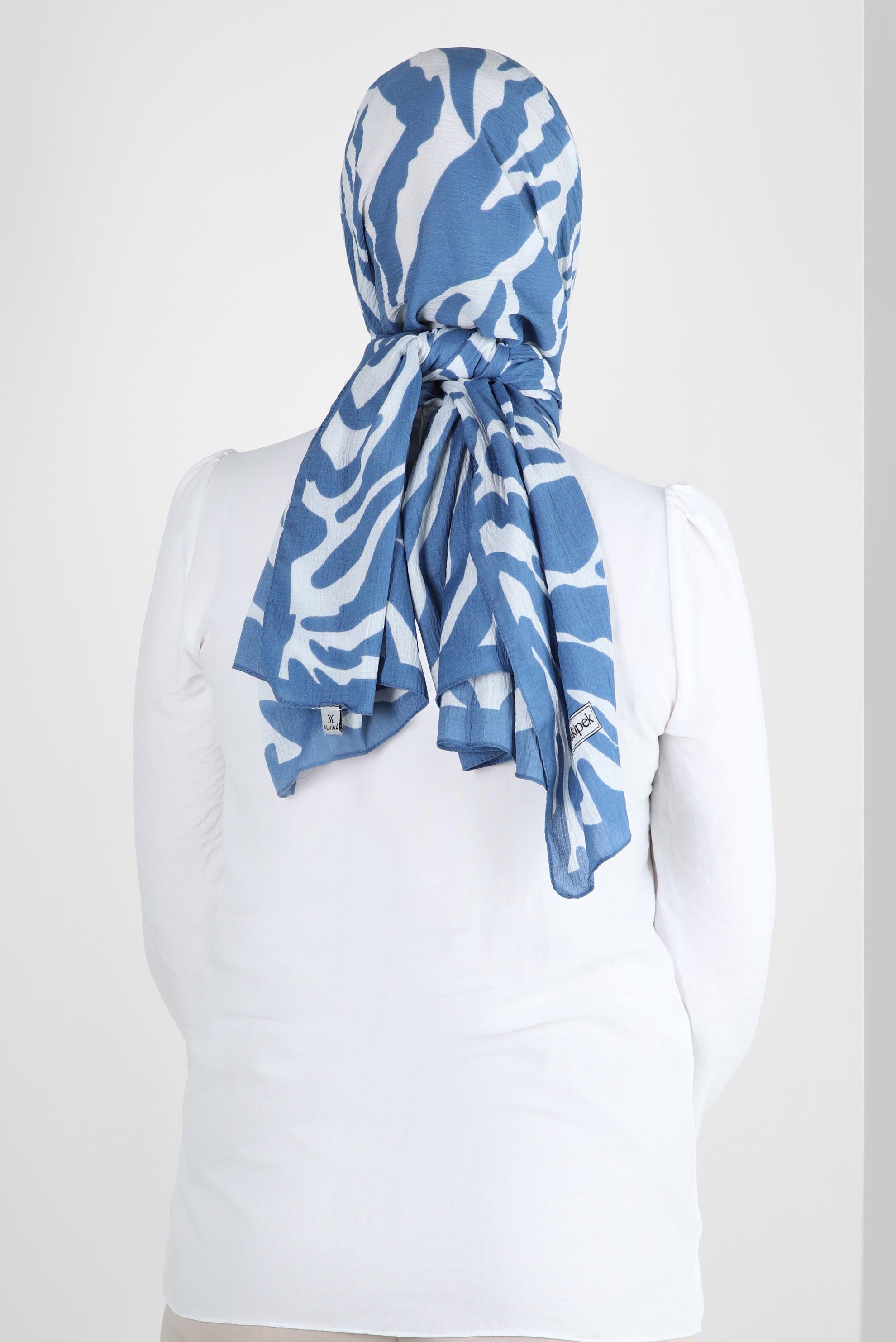 Tesettür giyim MAVİ ALVİNA ZEBRA DESEN ŞAL 8265