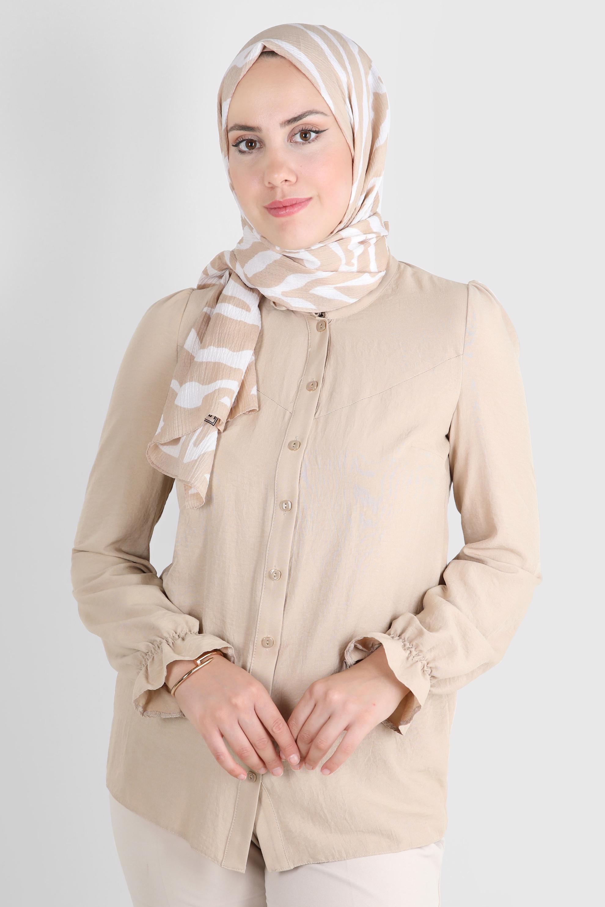 Tesettür giyim BEJ ALVİNA ZEBRA DESEN ŞAL 8265