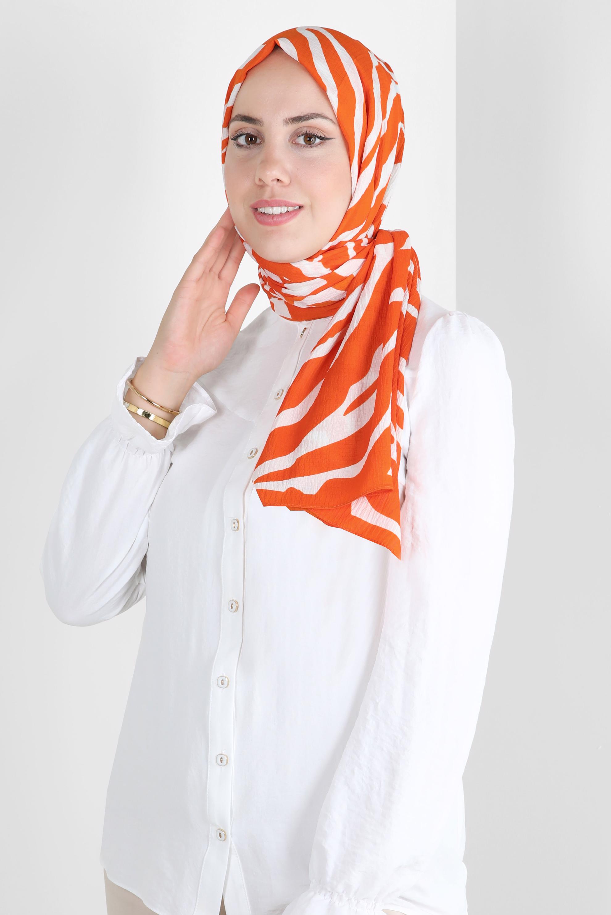 Tesettür giyim TURUNCU ALVİNA ZEBRA DESEN ŞAL 8265