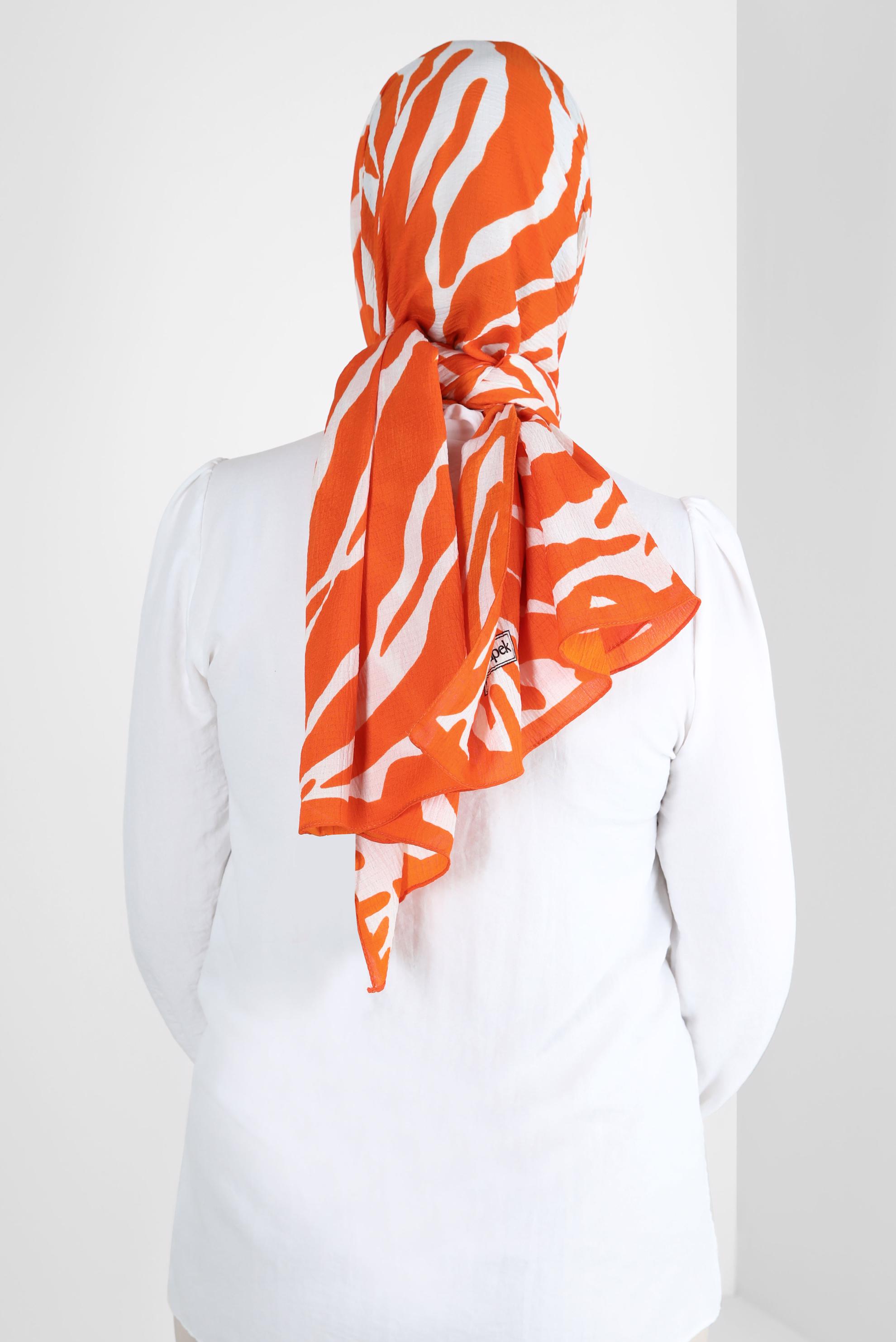 Tesettür giyim TURUNCU ALVİNA ZEBRA DESEN ŞAL 8265