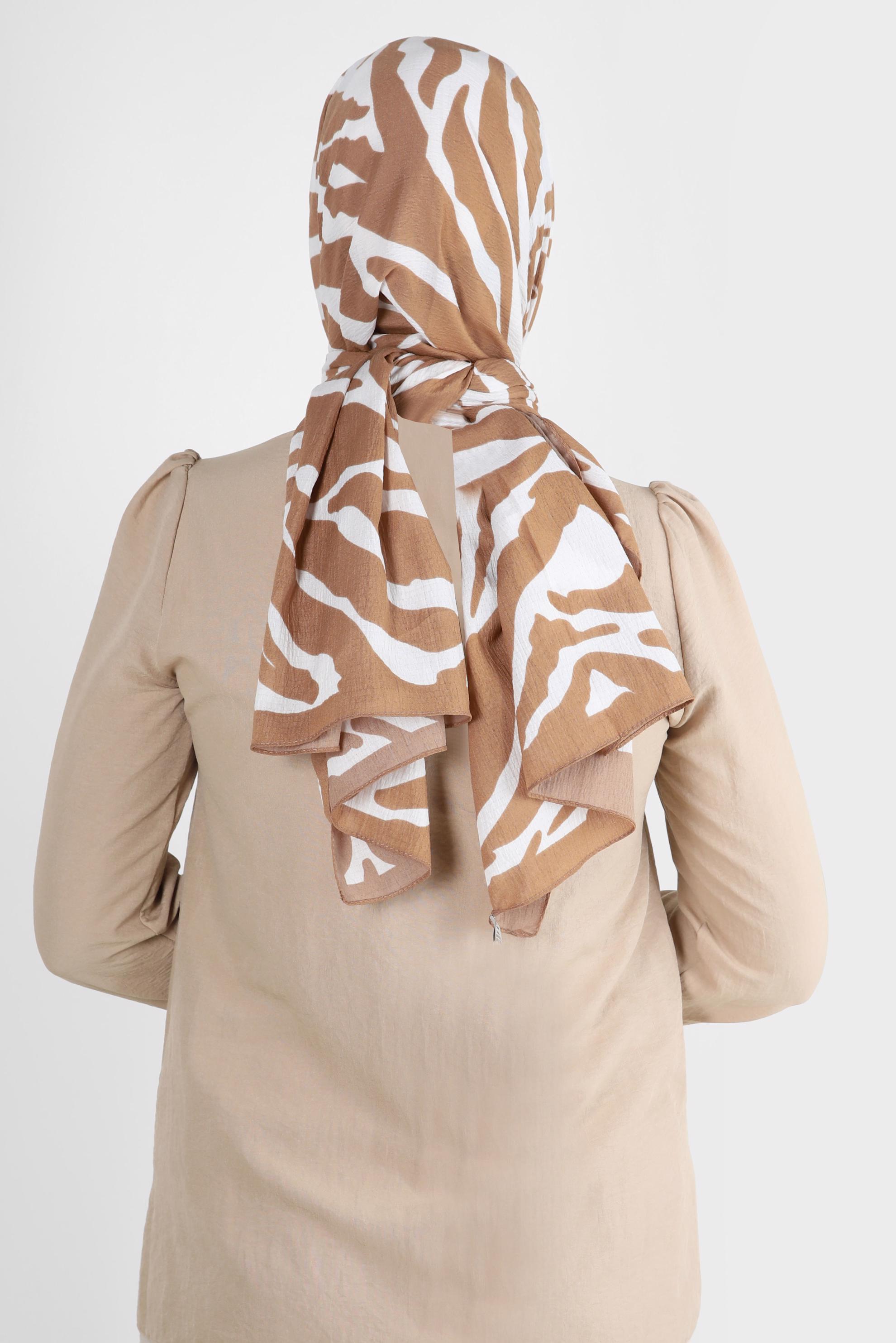 Tesettür giyim KAHVE ALVİNA ZEBRA DESEN ŞAL 8265