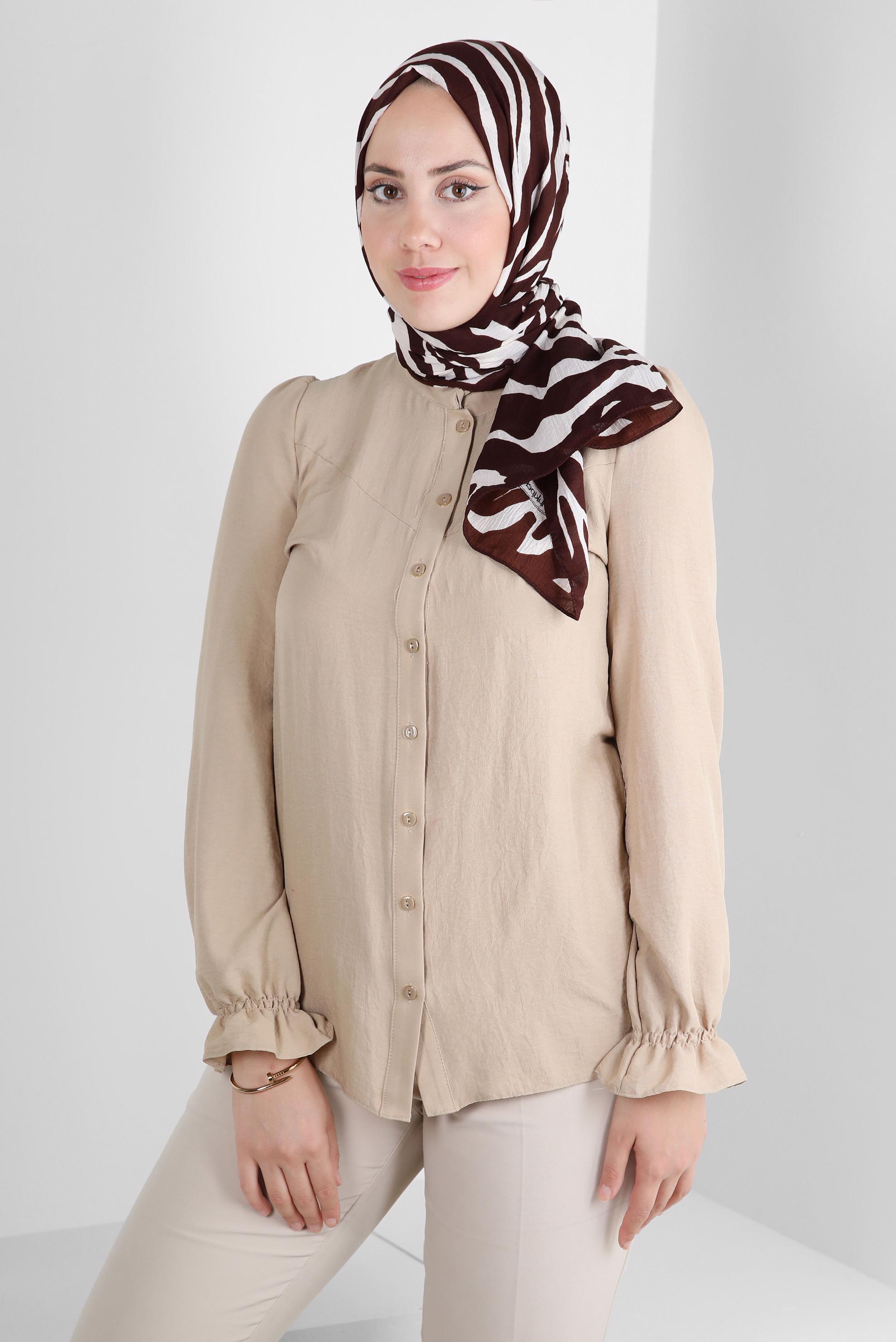 Tesettür giyim KAHVE ALVİNA ZEBRA DESEN ŞAL 8265