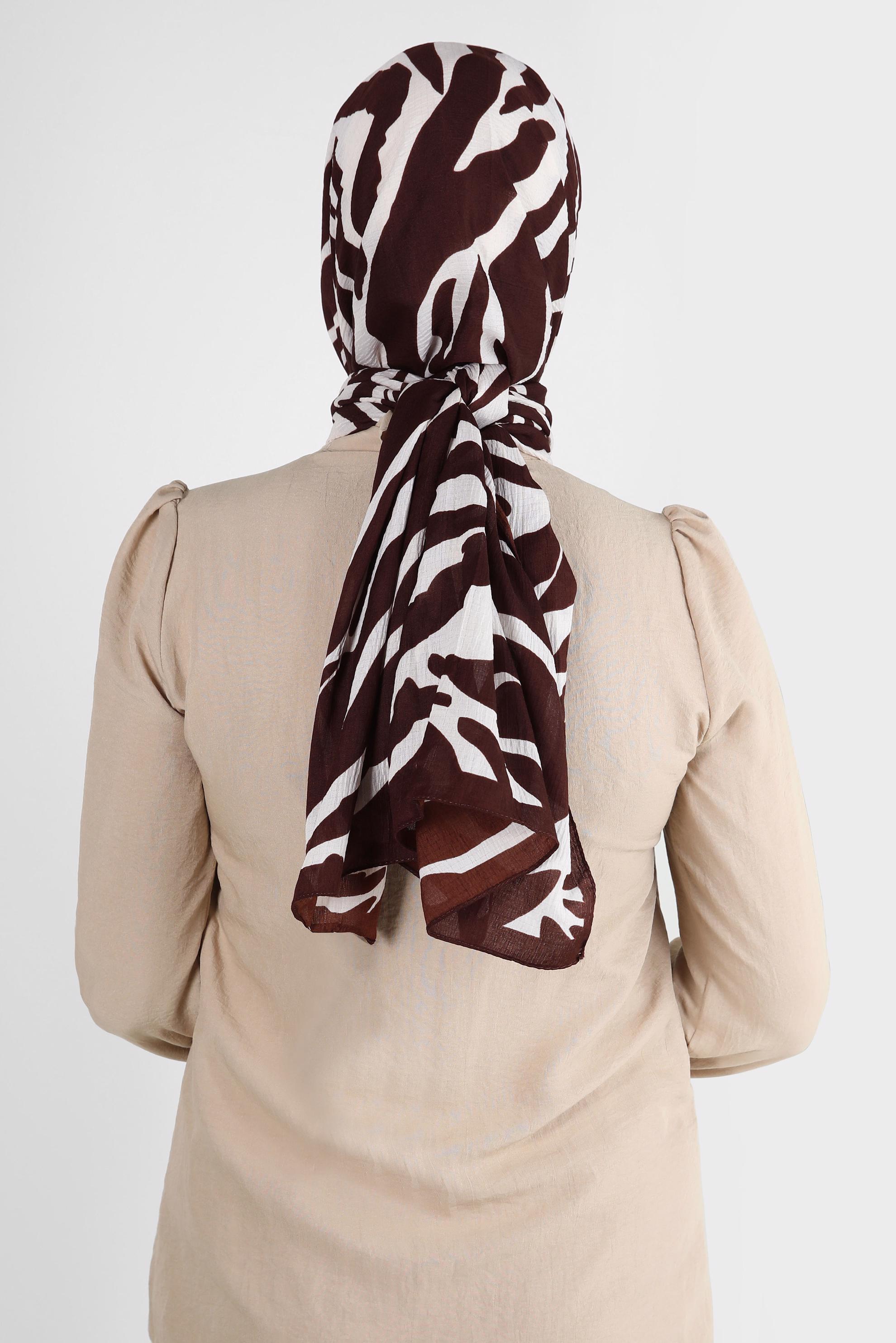 Tesettür giyim KAHVE ALVİNA ZEBRA DESEN ŞAL 8265