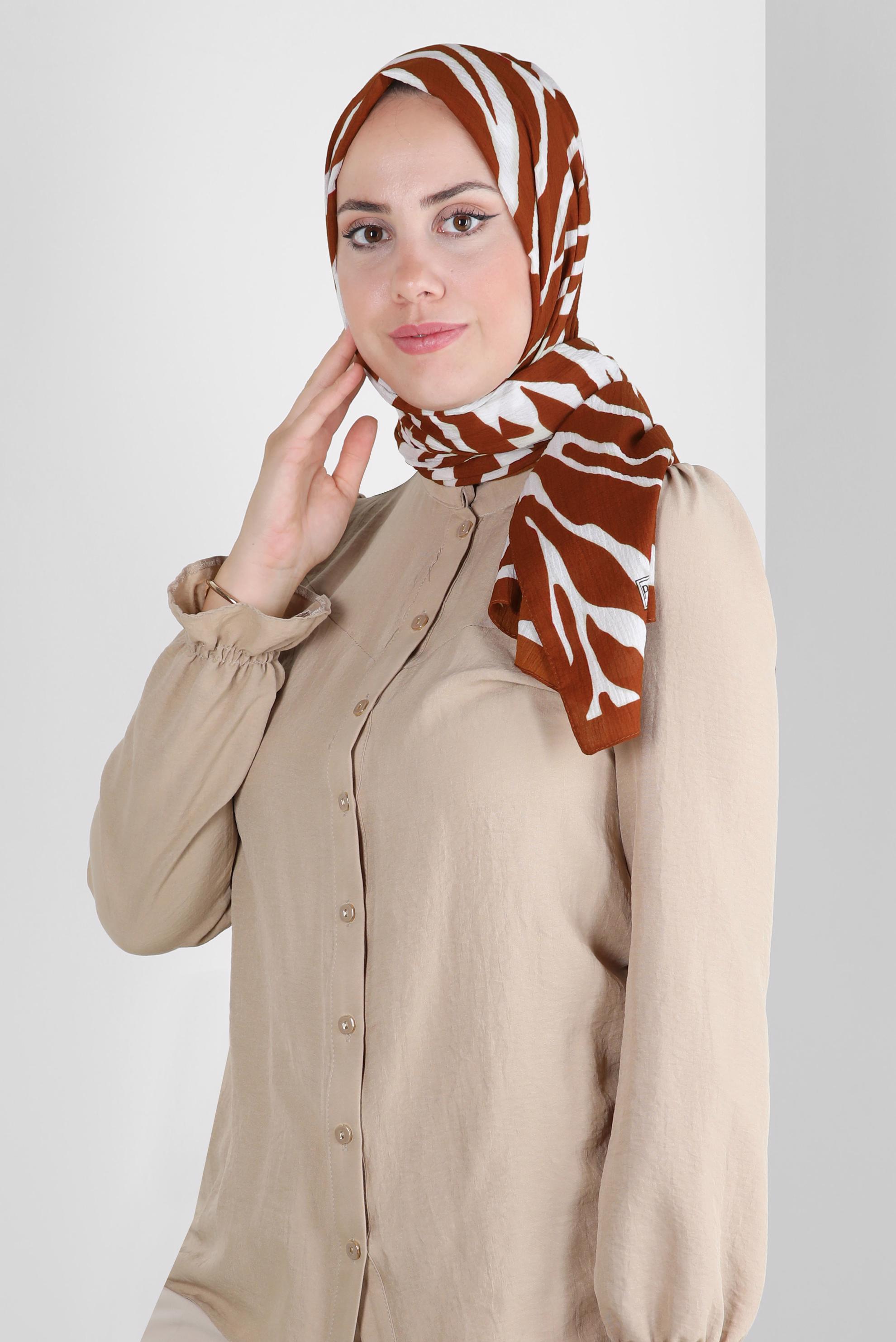Tesettür giyim TURUNCU ALVİNA ZEBRA DESEN ŞAL 8265