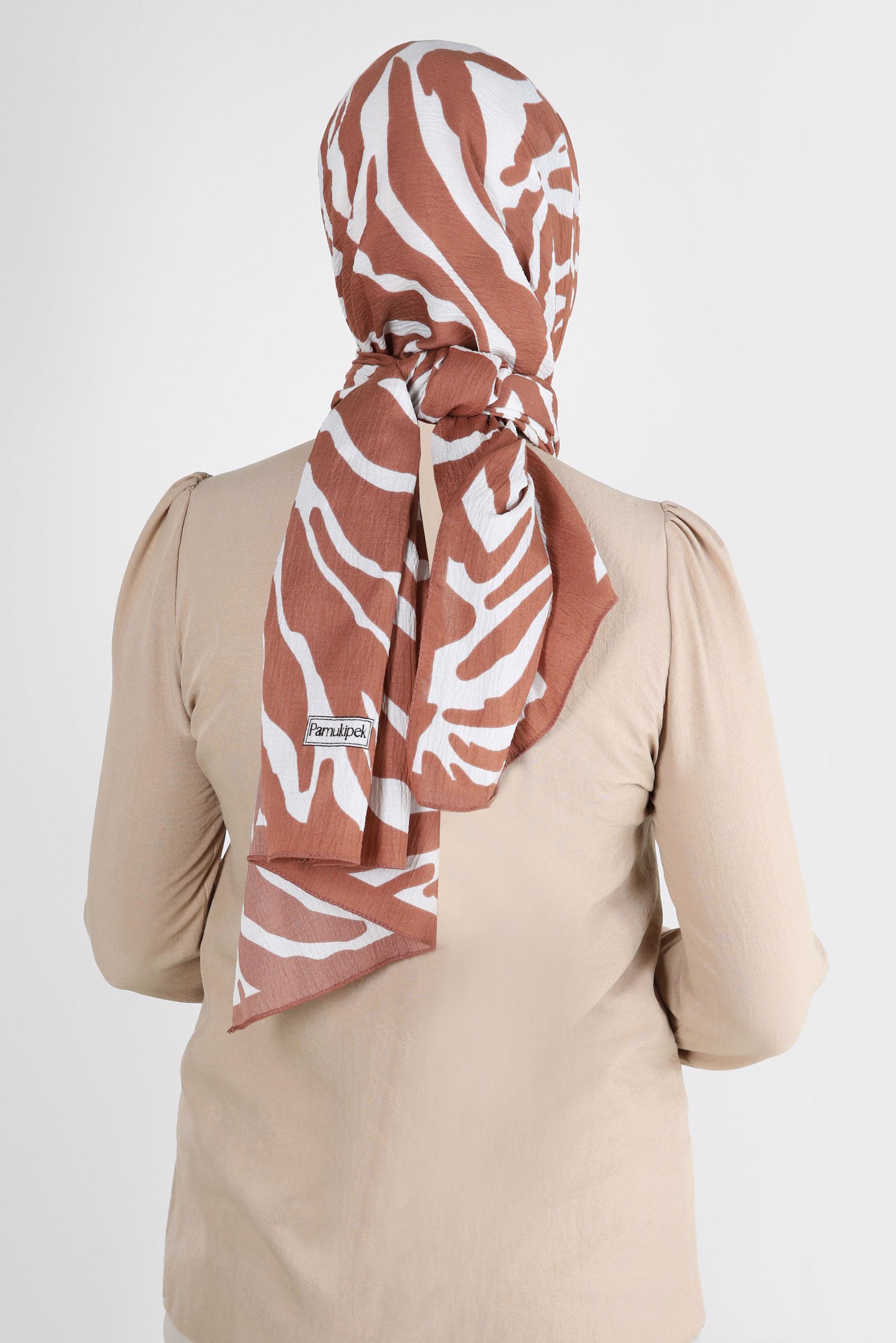 Tesettür giyim KAHVE ALVİNA ZEBRA DESEN ŞAL 8265