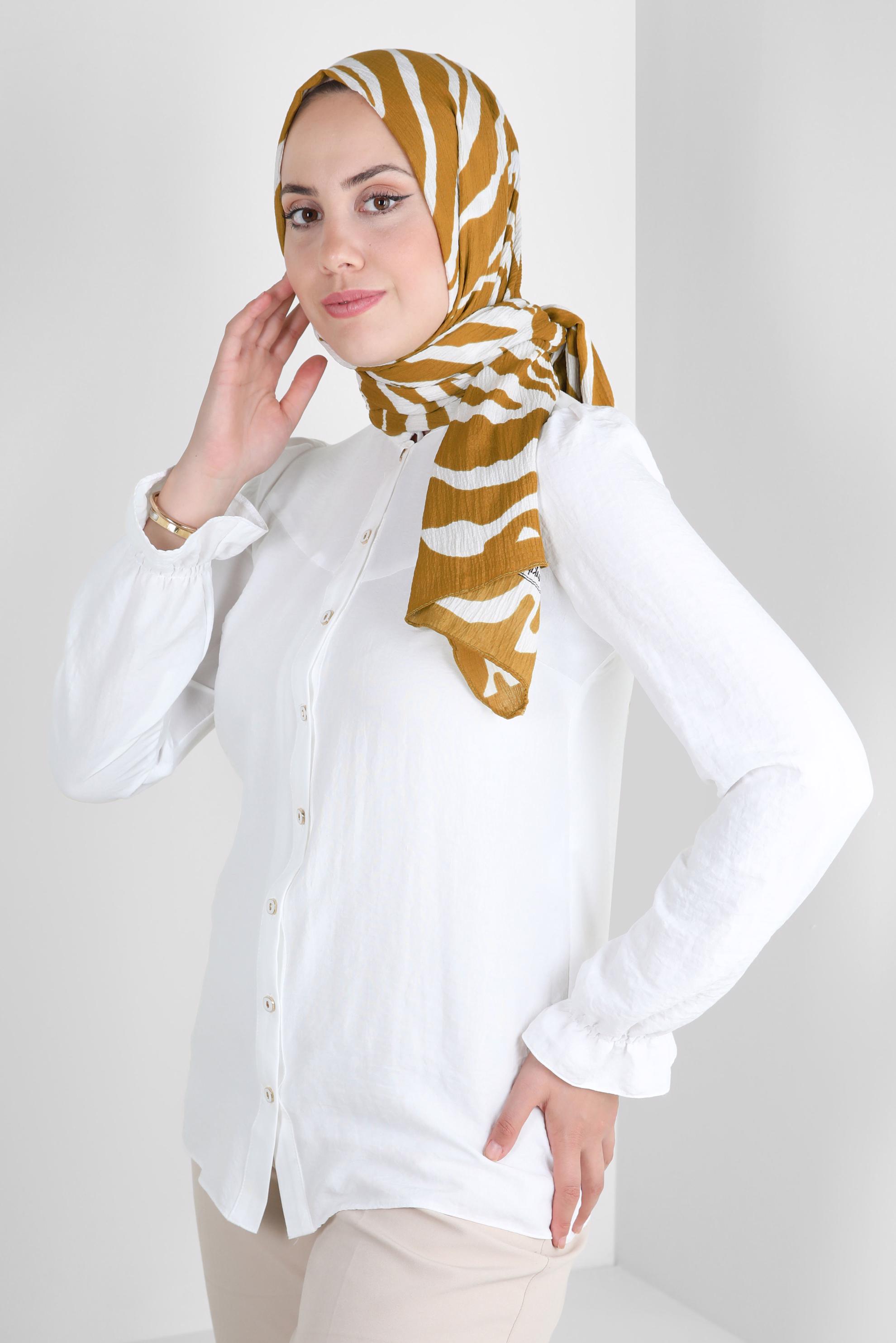 Tesettür giyim SARI ALVİNA ZEBRA DESEN ŞAL 8265