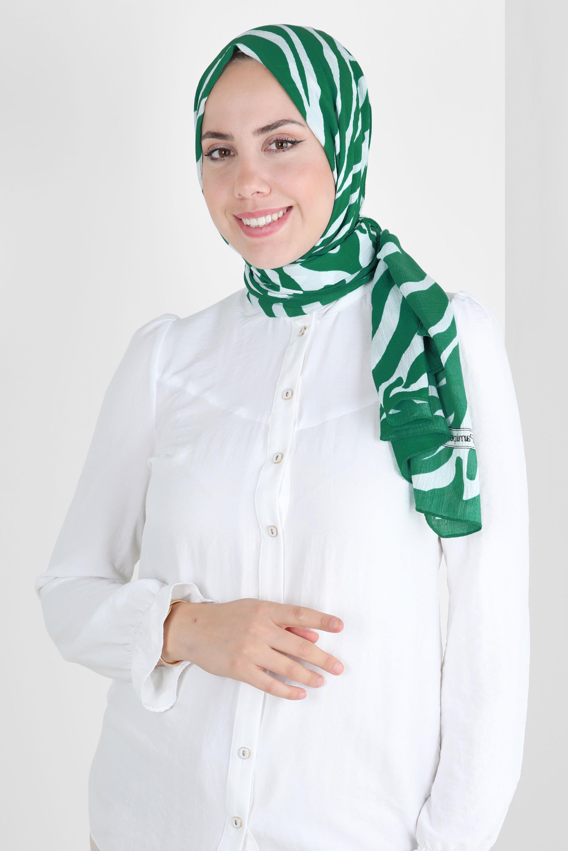 Tesettür giyim YEŞİL ALVİNA ZEBRA DESEN ŞAL 8265