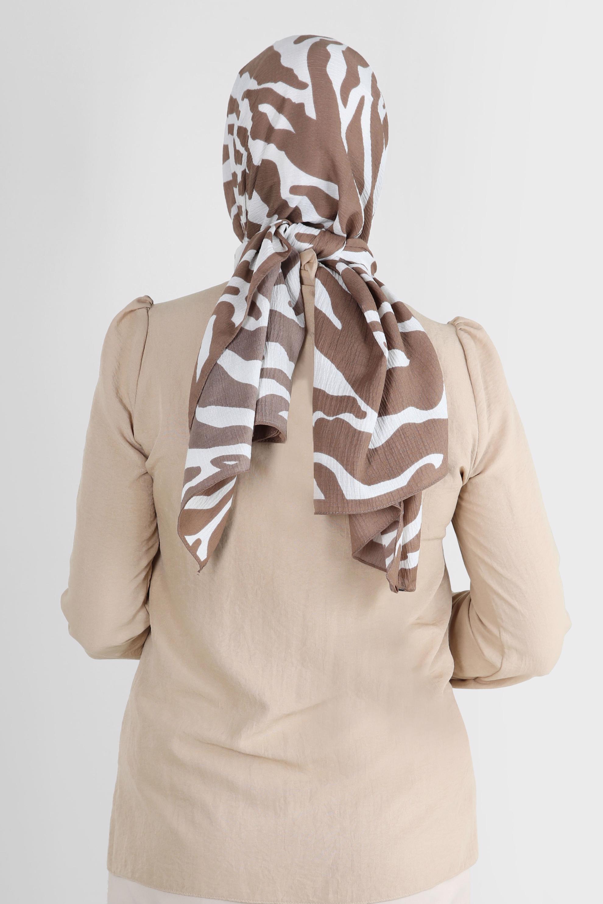 Tesettür giyim VİZON ALVİNA ZEBRA DESEN ŞAL 8265