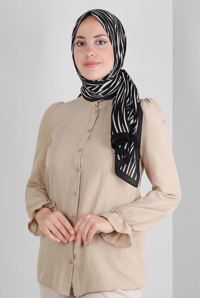 Tesettür giyim SİYAH ALVİNA DESENLİ ŞAL 8266 - ALVİNA