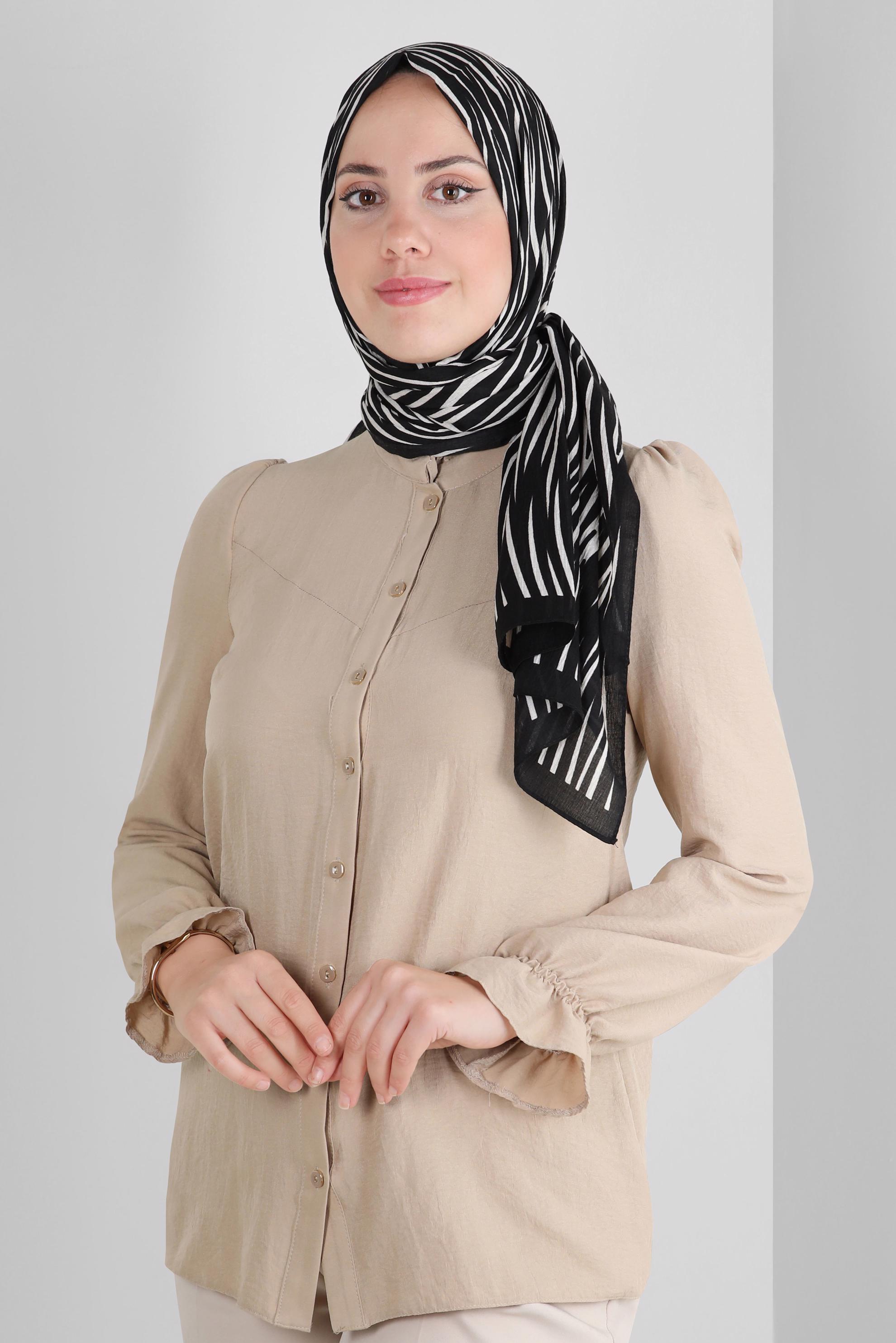 Tesettür giyim SİYAH ALVİNA DESENLİ ŞAL 8266