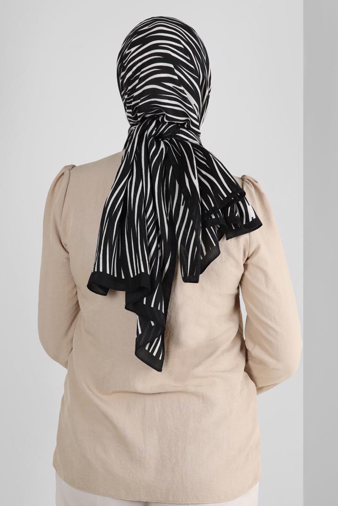 Tesettür giyim SİYAH ALVİNA DESENLİ ŞAL 8266 - ALVİNA