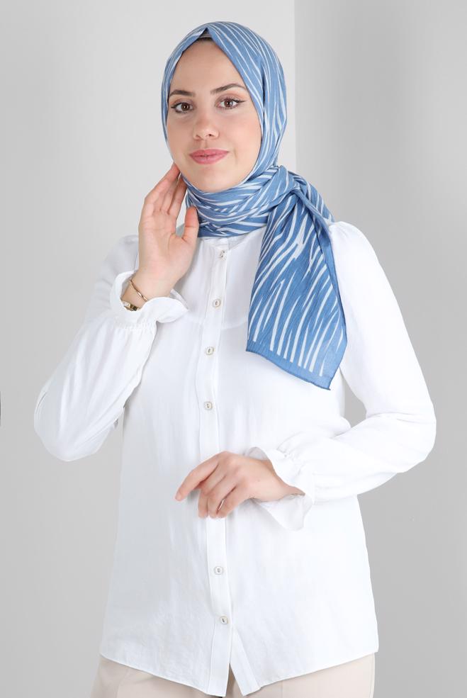 Tesettür giyim MAVİ ALVİNA DESENLİ ŞAL 8266 - ALVİNA