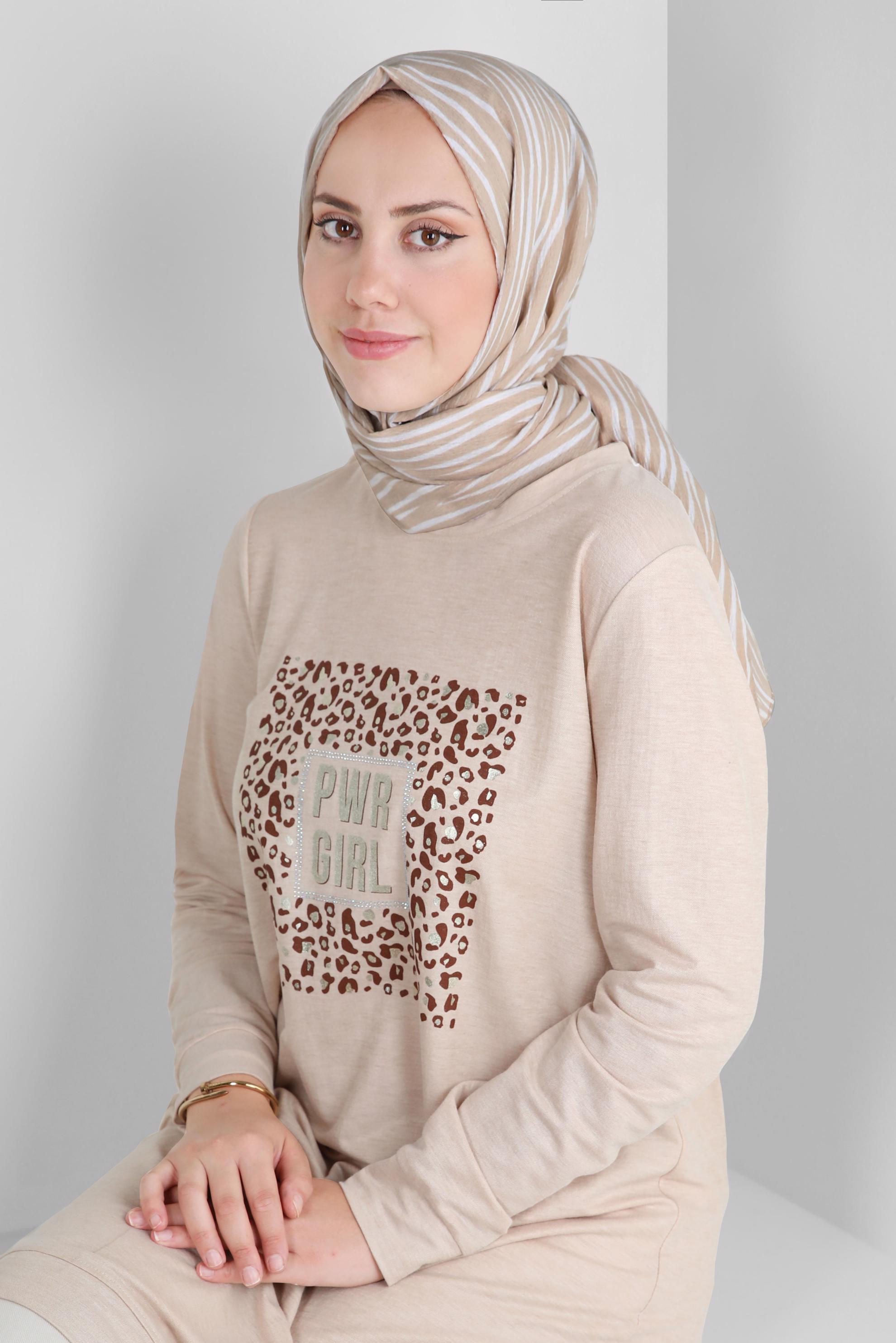 Tesettür giyim BEJ ALVİNA DESENLİ ŞAL 8266