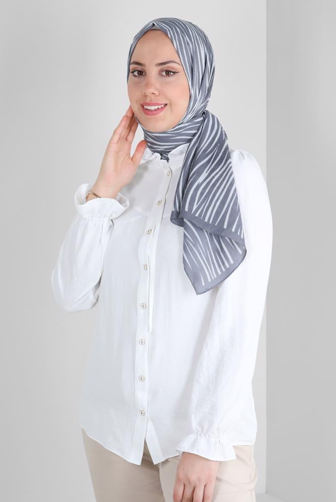 Tesettür giyim GRİ ALVİNA DESENLİ ŞAL 8266 - ALVİNA