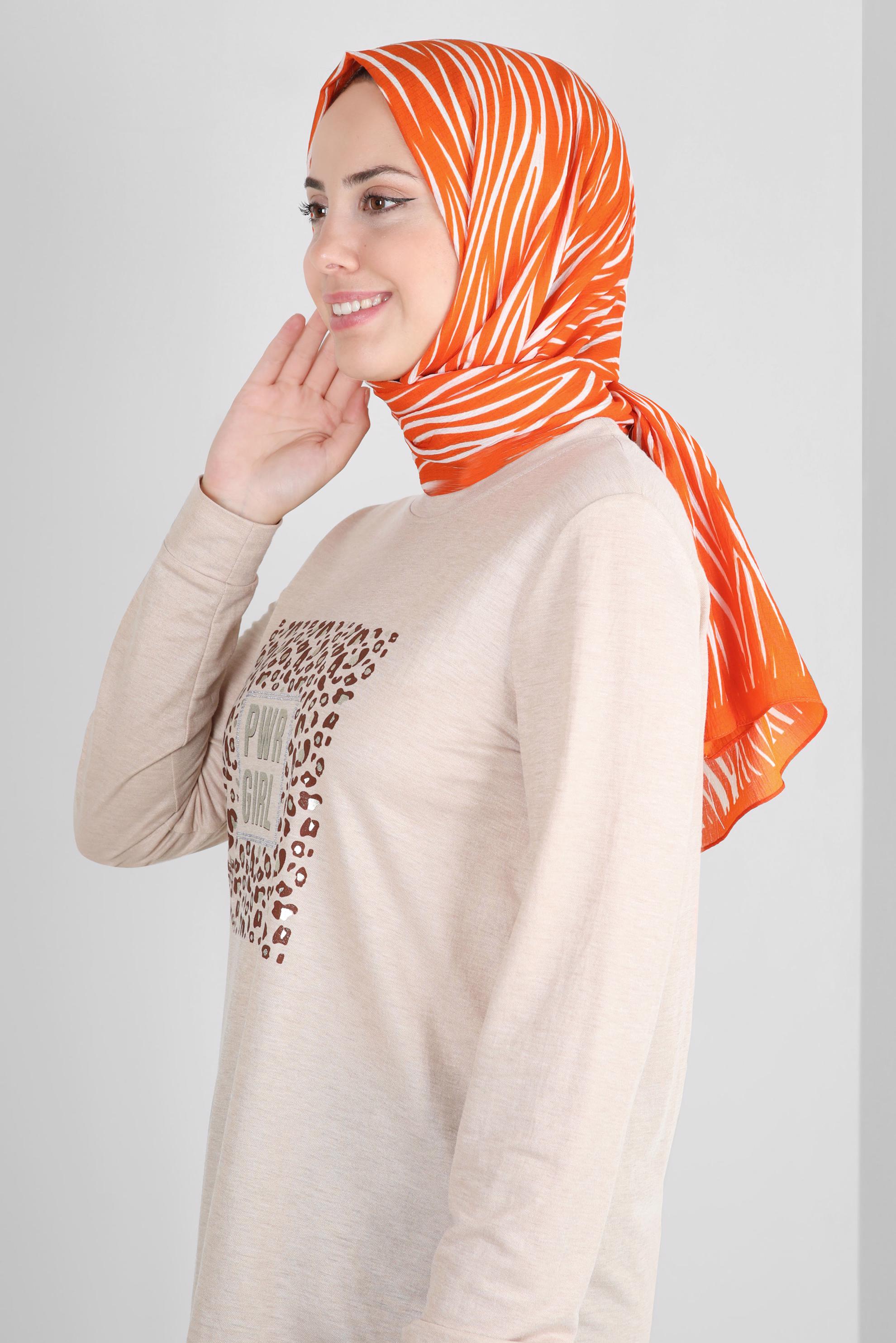 Tesettür giyim TURUNCU ALVİNA DESENLİ ŞAL 8266