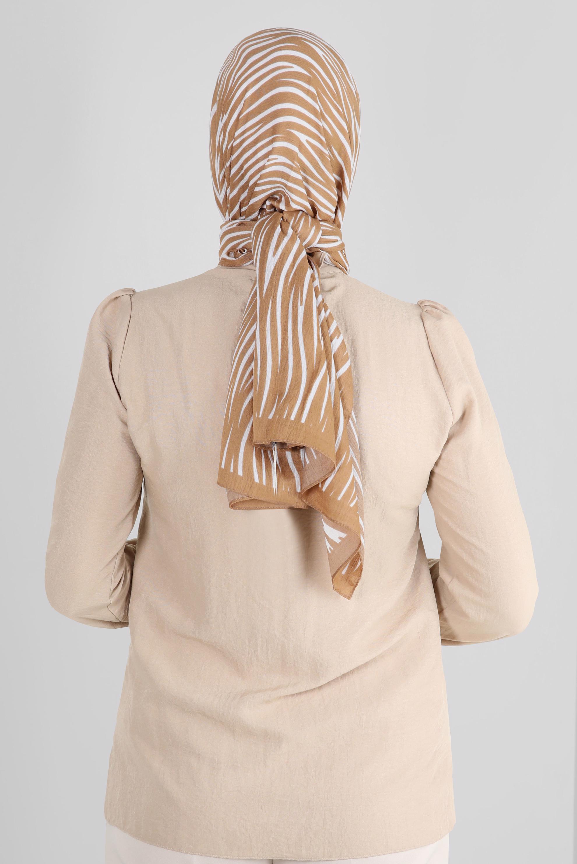 Tesettür giyim KAHVE ALVİNA DESENLİ ŞAL 8266