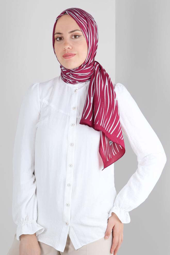Tesettür giyim FUŞYA ALVİNA DESENLİ ŞAL 8266 - ALVİNA