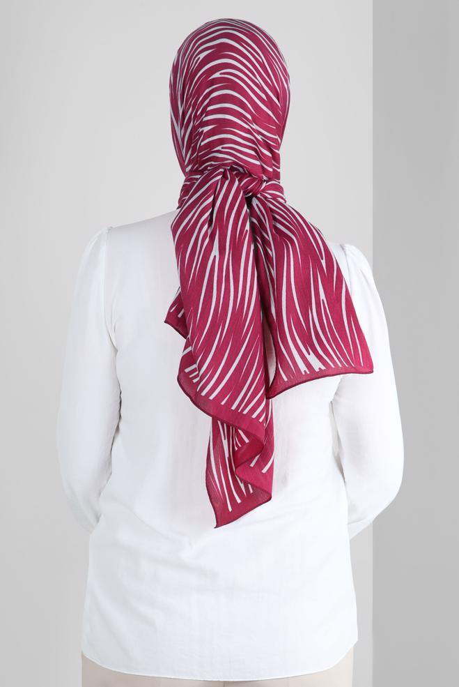 Tesettür giyim FUŞYA ALVİNA DESENLİ ŞAL 8266 - ALVİNA