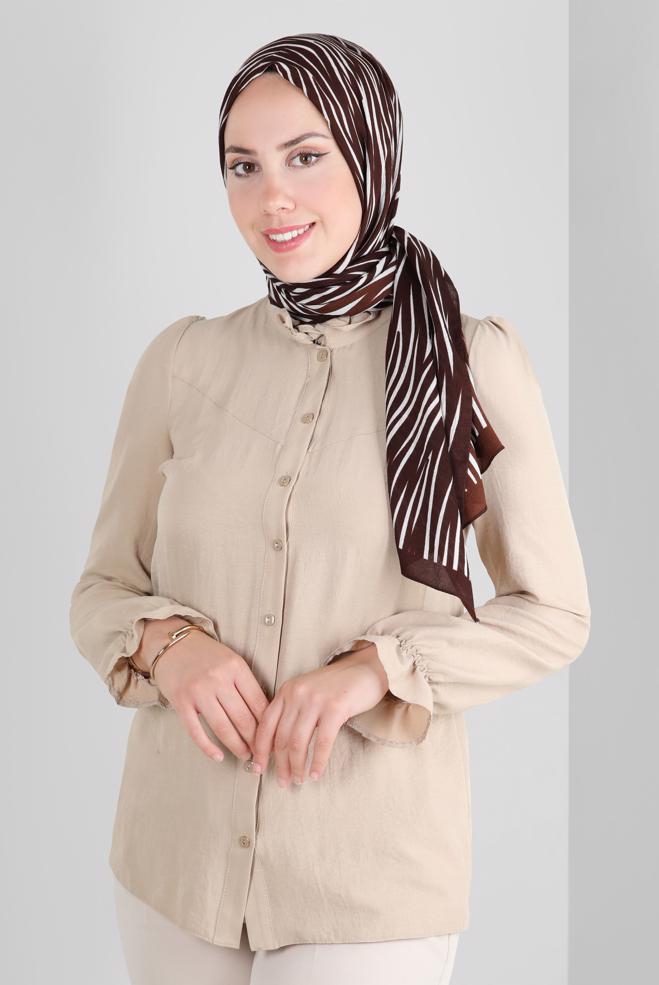 Tesettür giyim KAHVE ALVİNA DESENLİ ŞAL 8266 - ALVİNA