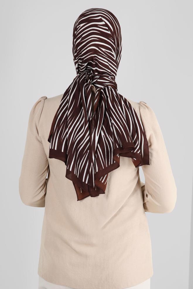 Tesettür giyim KAHVE ALVİNA DESENLİ ŞAL 8266 - ALVİNA