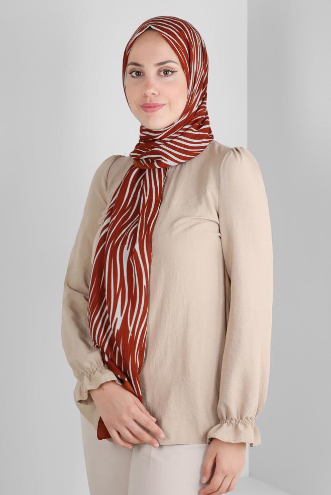 Tesettür giyim TURUNCU ALVİNA DESENLİ ŞAL 8266 - ALVİNA